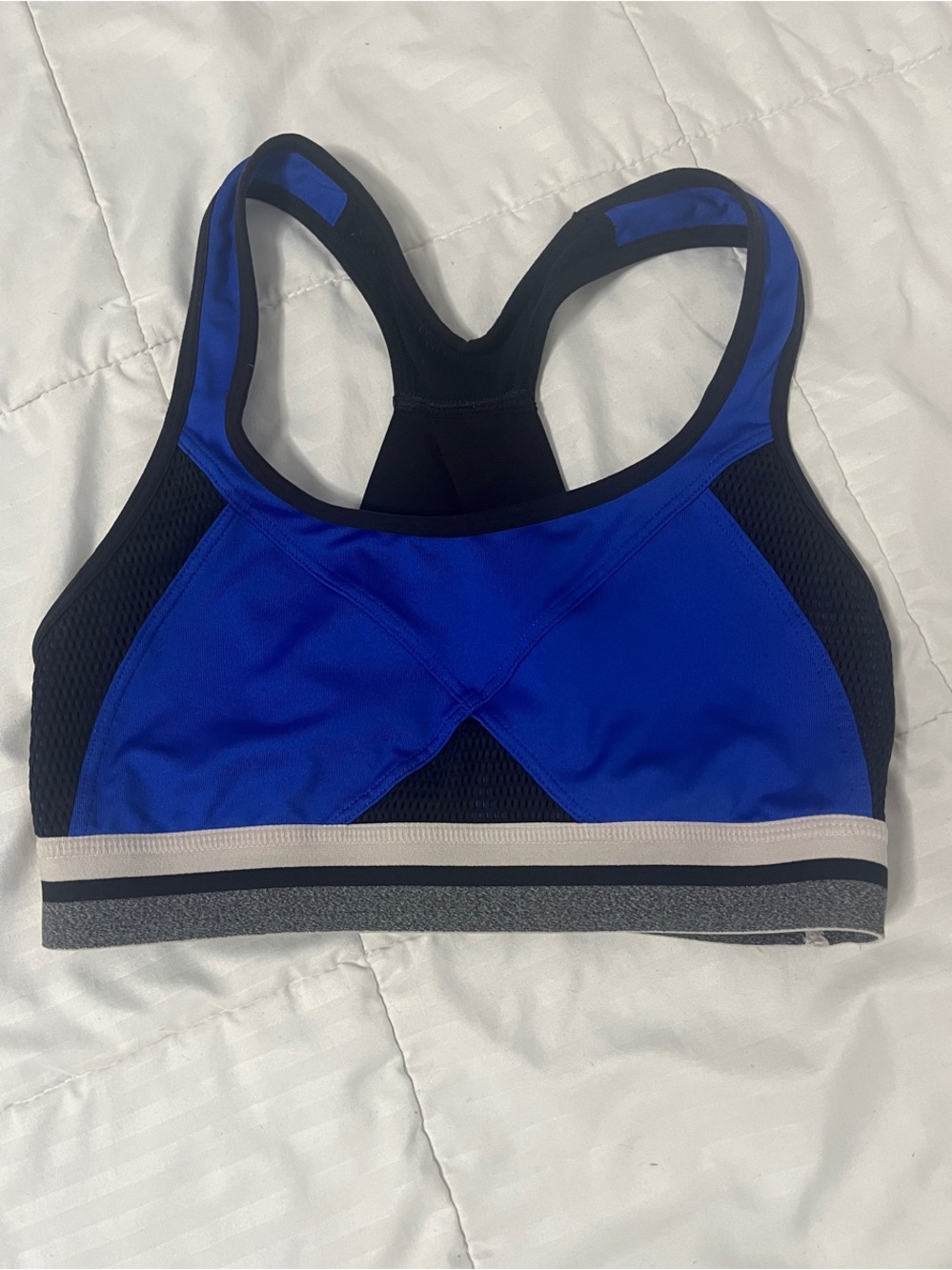 Champion Blue and Black Racerback Sports Bra with Grey Trim